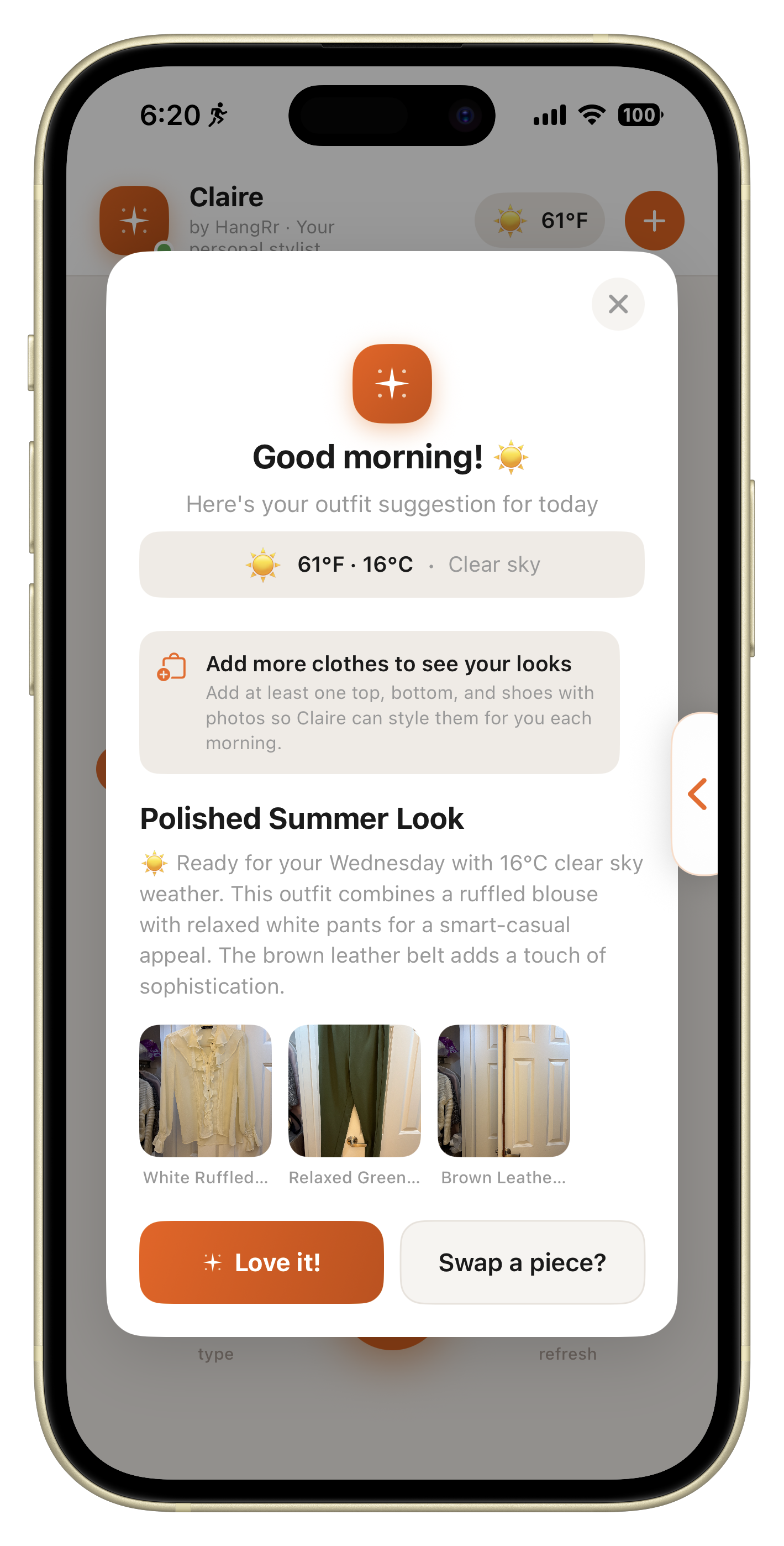 Daily outfit suggestion screen